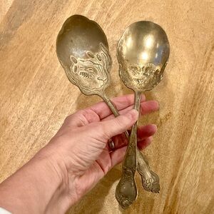 Set of 2 Vintage Casserole Serving Spoons | Nenuphar & Rose patterns